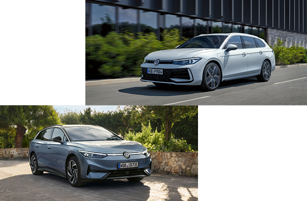 Der Passat und der neue ID.7 Tourer in Seitenansicht