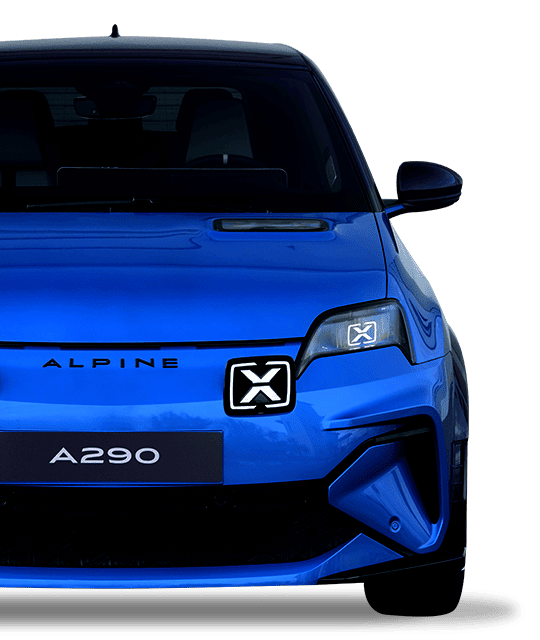 Bild des Wagens Alpine 290 mit Frontansicht auf weißem Hintergrund