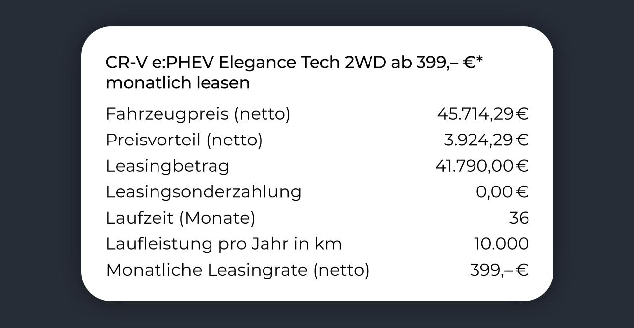 CR-V e:PHEV Advance Tech 2WD ab 399,– €* monatlich leasen